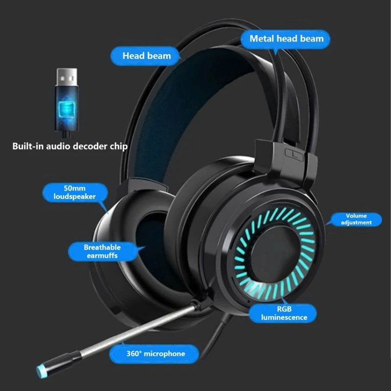 Игровые наушники USB 7.1CH с 50-мм драйвером и эргономичным комфортом P9JD