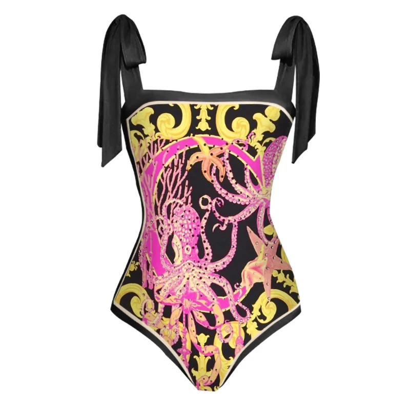 Fashion Octopus Print One-piece Swimsuit Sexy Beach Swimsuit Fashion Strapless Backless Beach Swimsuit Tie Blouse Pre-sale 2023