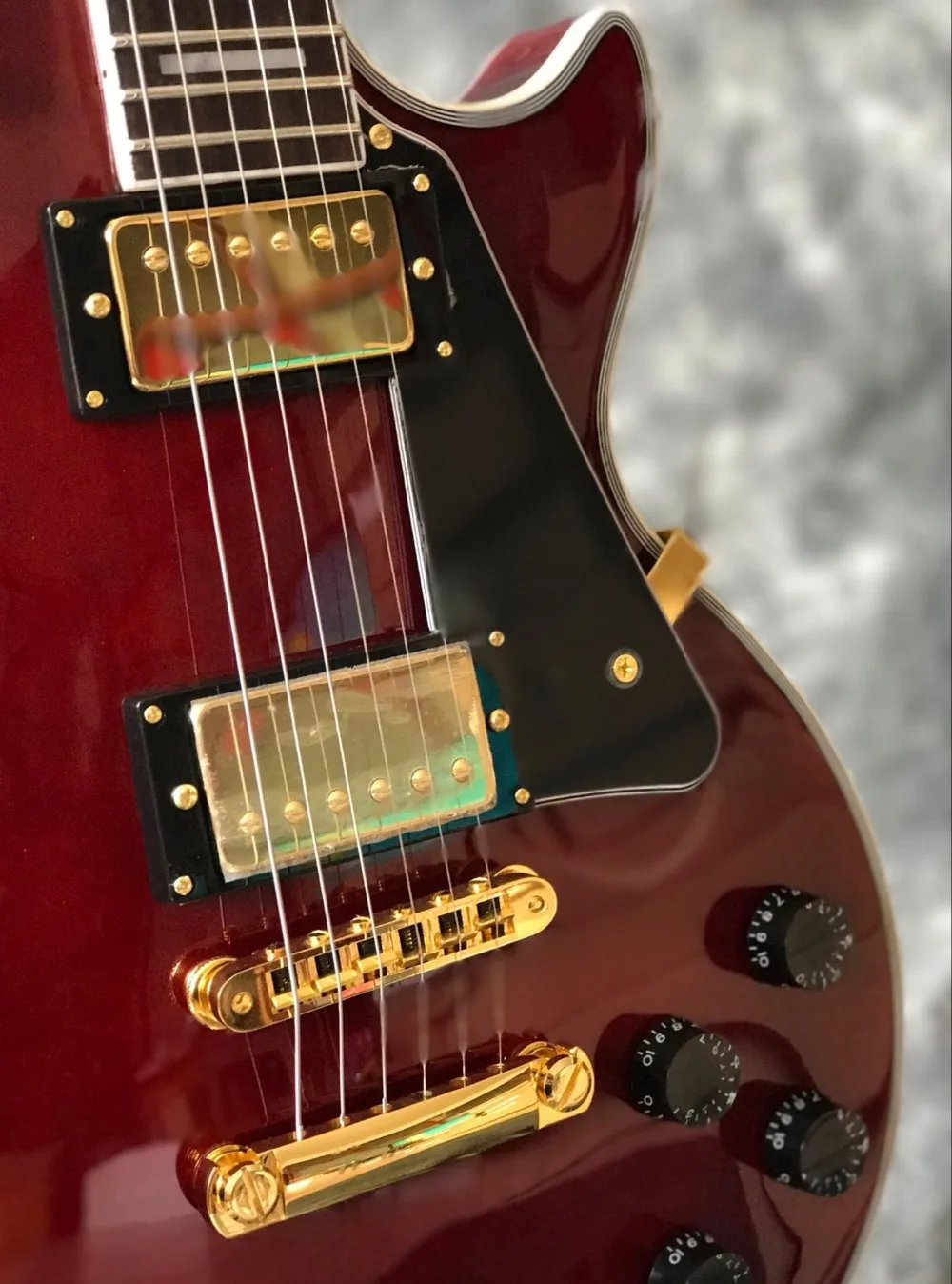 Электрическая гитара красного цвета под заказ, 6 выступлений gitaar, золотая металлическая гитара из красного дерева