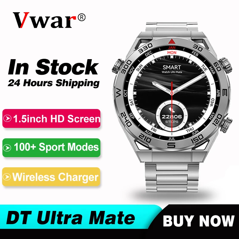 Smart Watch VWAR DT Ultra Mate NFC Men Smartwatch Wireless Charging Bluetooth Call GPS Tracker Fitness Bracelet for Huawei IOS
