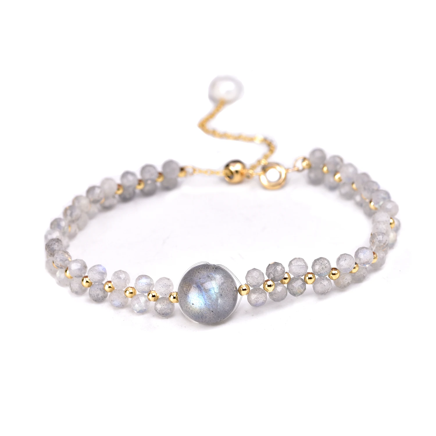 

3MM Faceted Labradorite Woven Bracelets Women Boho Delicate Adjustable 18k Gold Plated Copper Chains Natural Stones Vintage