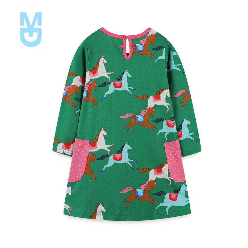 

New Hot Selling Princess Girls Dresses Animals Print Pockets Toddler Autumn Spring Baby Cotton Clothes Toddler Fr