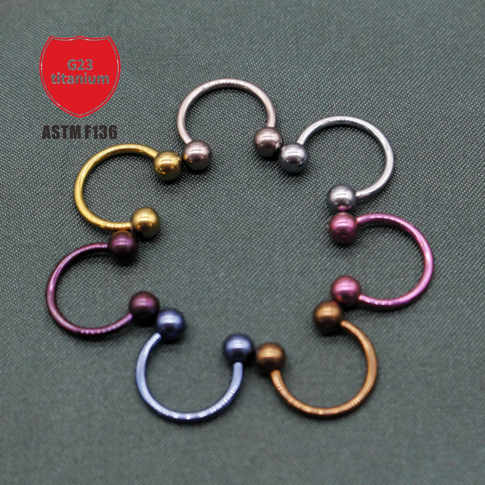 

G23 Titanium F136 Inner Tooth Ball Nose Ornament Horseshoe Ring Nose Ring Earrings Anodized Body Piercing Jewelry
