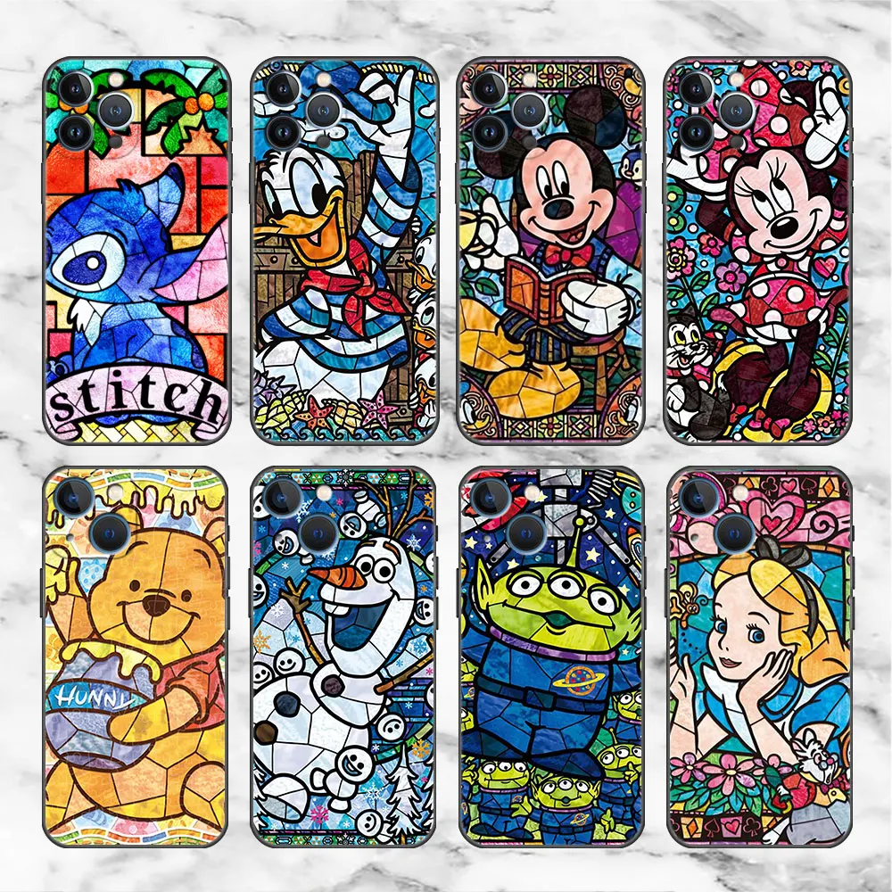 

Phone Case For Apple iPhone 13 12 11 Pro Max 13 12 Mini XS XR X 7 8 Plus 6 6S 5 5S Black Funda Stitch Minnie Alice Donald Duck