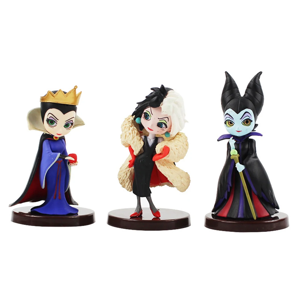 

Disney 3PCS Q posket Petit Villains Set Descendants 2 Maleficent Cruella de Vil Queen Action Figure Model Children Gift Toys