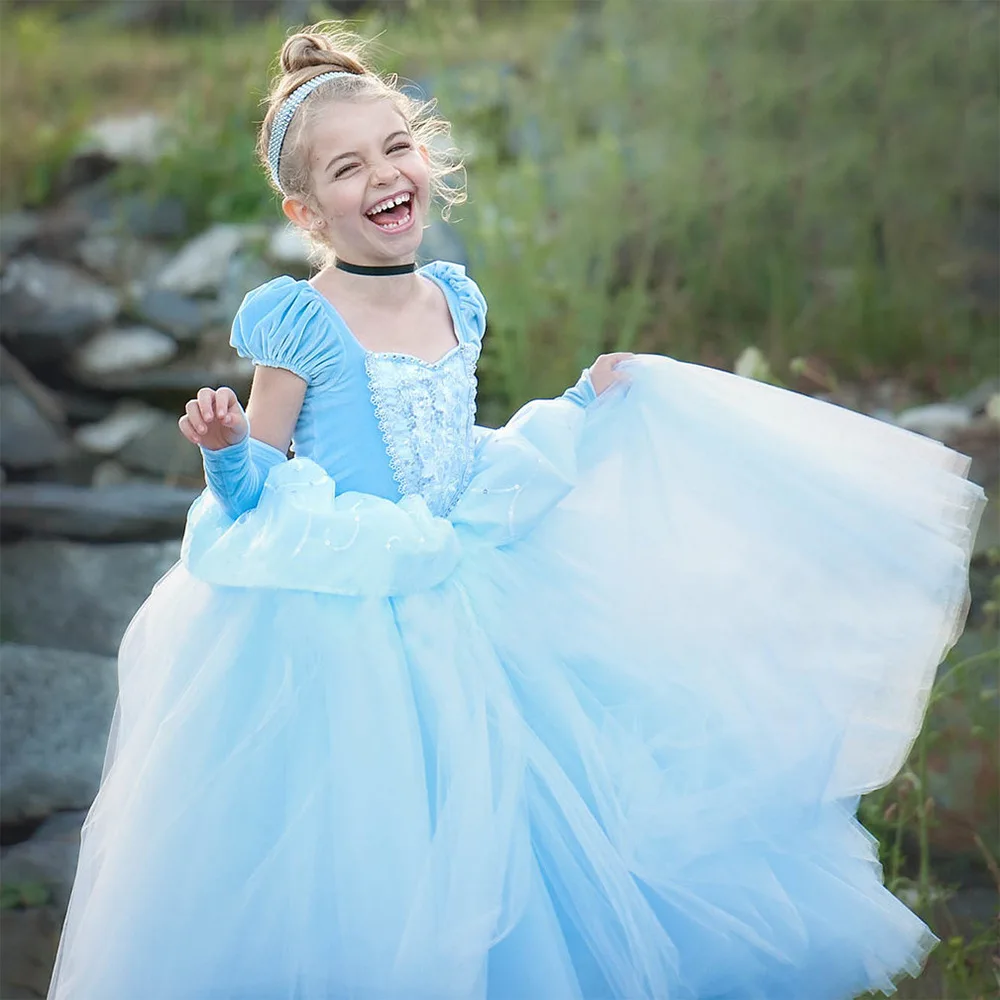 

Costumes for Girls 2023 Cosplay Princess Dress Set Carnival Disguise Wearing Theme Party 4-10T Kid Puff Sleeve Lace Long Vestido
