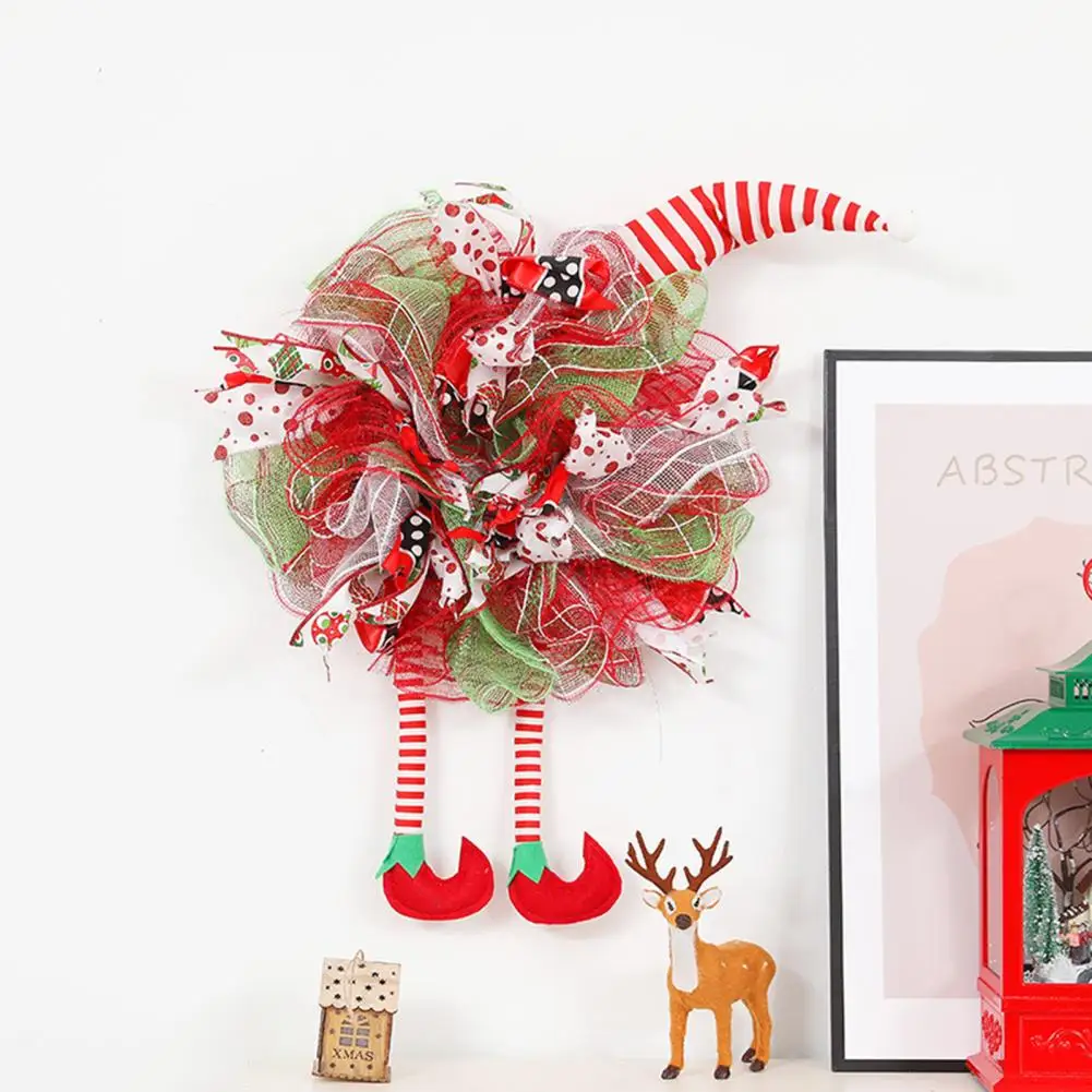 

Венок ручной работы без запаха, мультяшный дизайн, пластиковый искусственный Рождественский венок с 3D орнаментом эльфа для дома