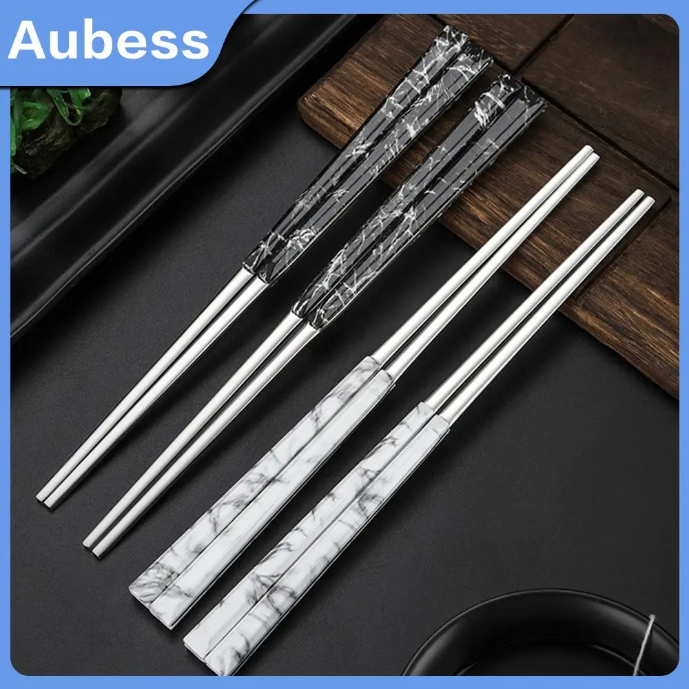 

Stainless Steel Luxury Style Tableware Practical Chopsticks Set Wood Grain Handle Single Person Chopstick Anti-rolling Household