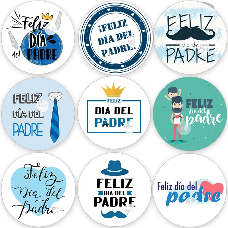 Happy Father's Day Decor Sticker Labels Feliz Día Del Padre Español Self-adhesive Stickers Party Gift Packing Decor