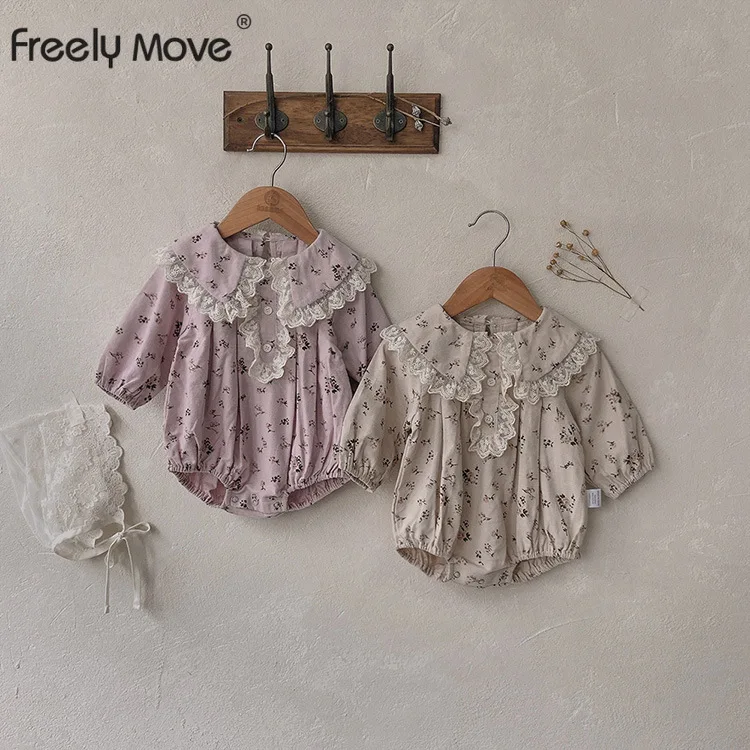 

Freely Move 2022 Autumn Baby Girl Rompers Long Sleeve Floral Baby Kids Bodysuits Fashion Korean Newborn Jumpsuits Kids Clothes