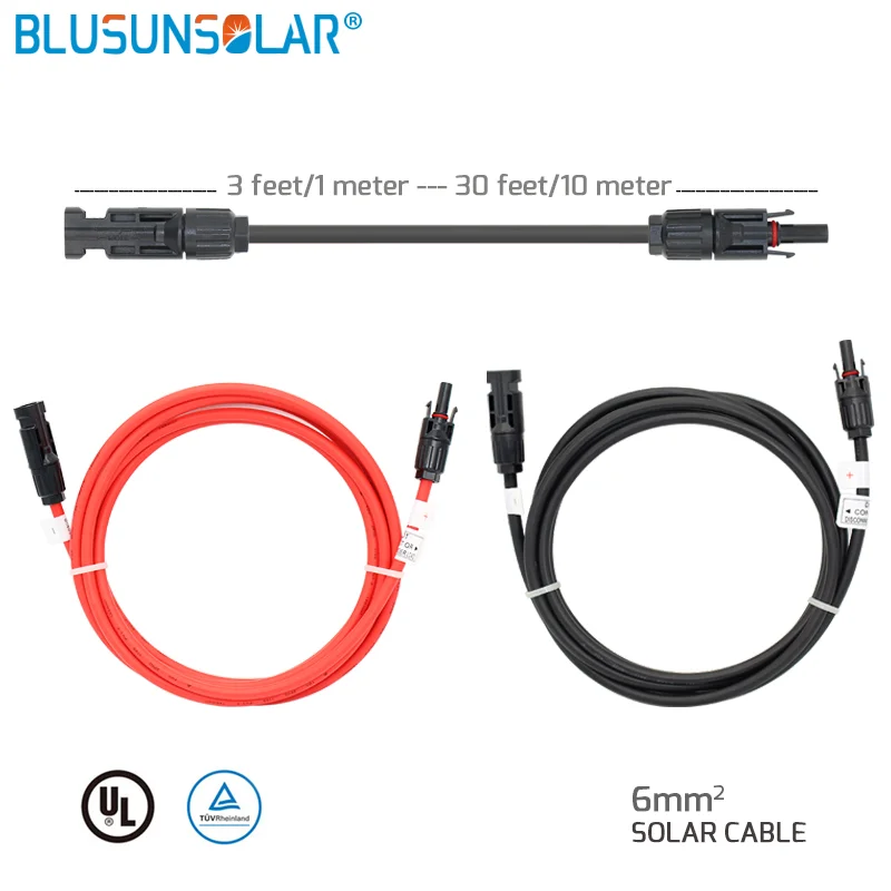 

10 м/рулон, Солнечный Кабель, соединительный провод 1000 В, 4 мм, 2/ 6 мм2 (12/10 AWG), PV-кабель, красный и черный кабель, XLPE, оболочка с одобрением TUV
