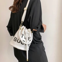 brand women bucket bags fashion luxury designer female pu leather handbags solid color letters shoulder ladies crossbody bags