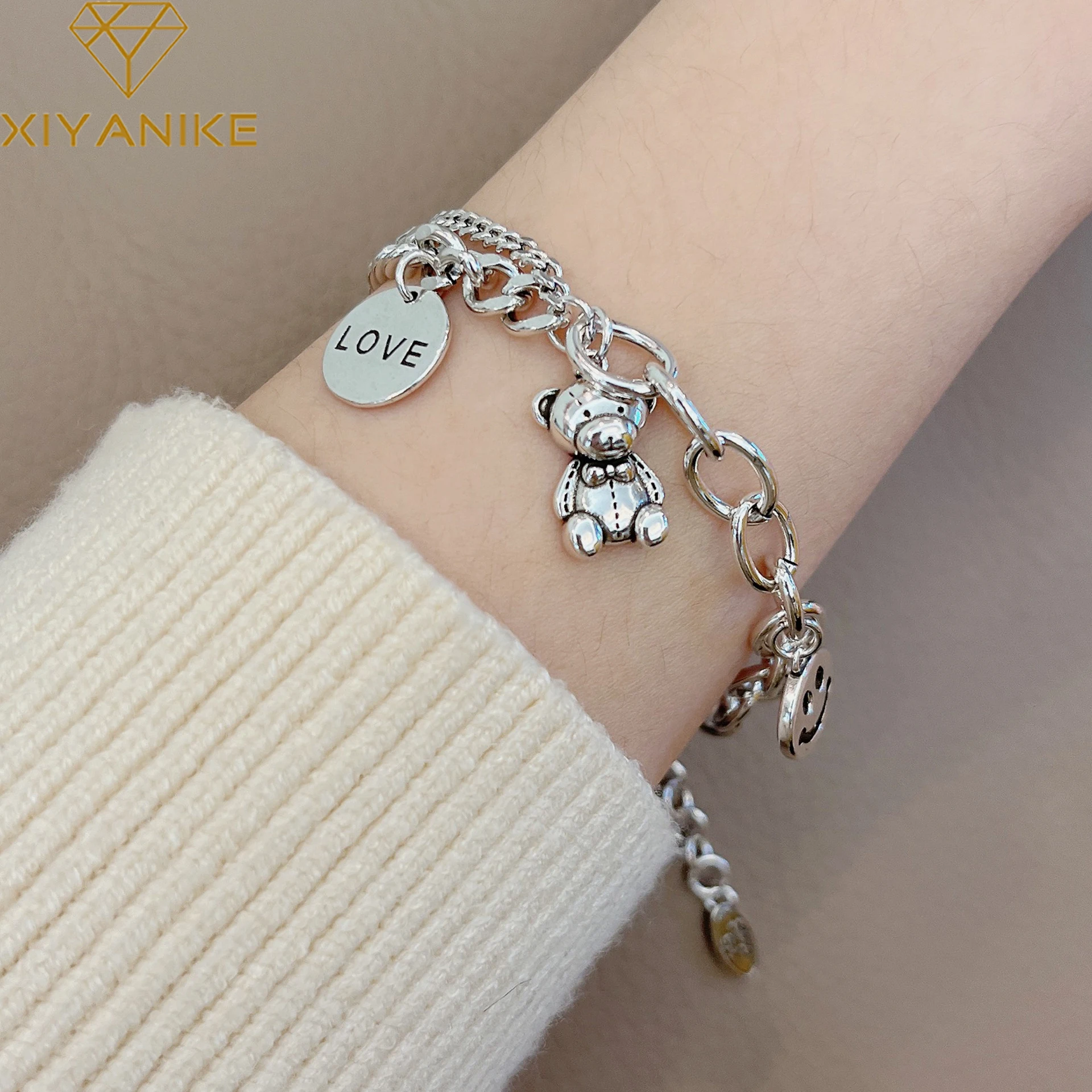 

XIYANIKE New Lovely Bear Smiley Face Charms Chain Bracelets Bangles For Women Girls Fashion Trendy Jewelry Gift bracelet femme