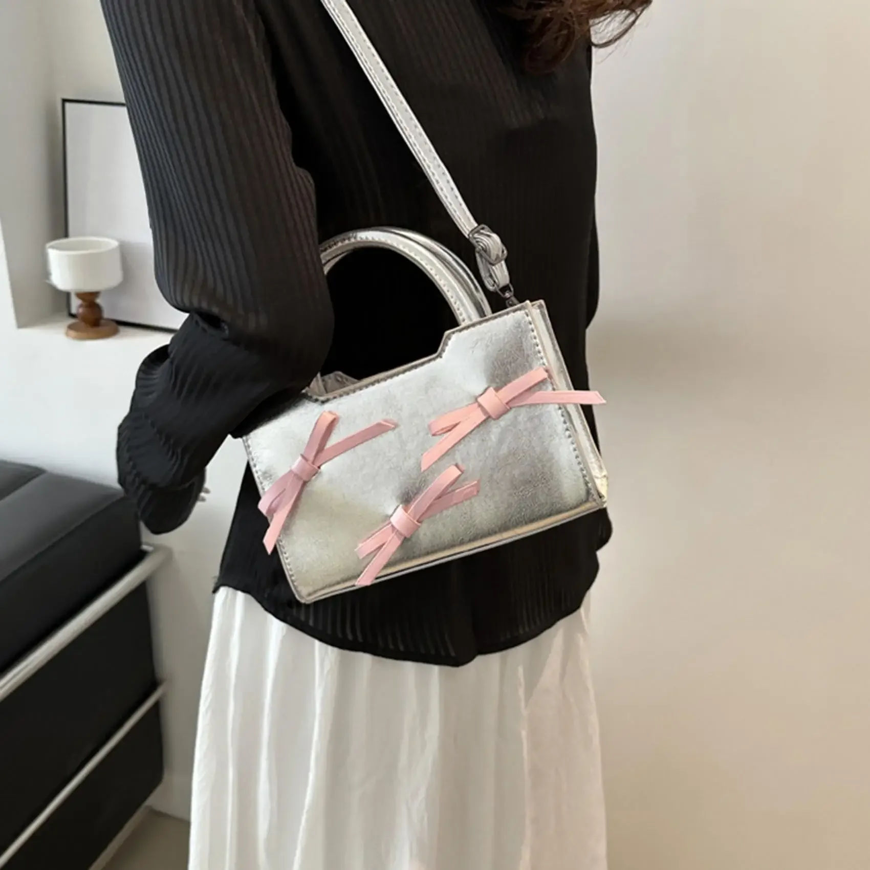 Новая текстурная ручная сумка с бантом для женщин через плечо на одно в западном