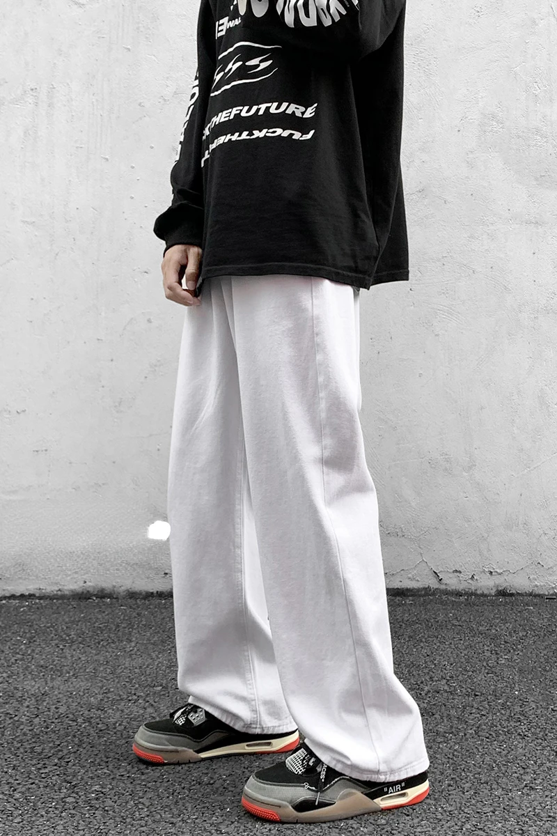 2022New Style Letter Printed Denim Pants 2022 New Streetwear Washed Jean Pants Men Loose Hip Hop Jeans White/Blue/Smoke gray