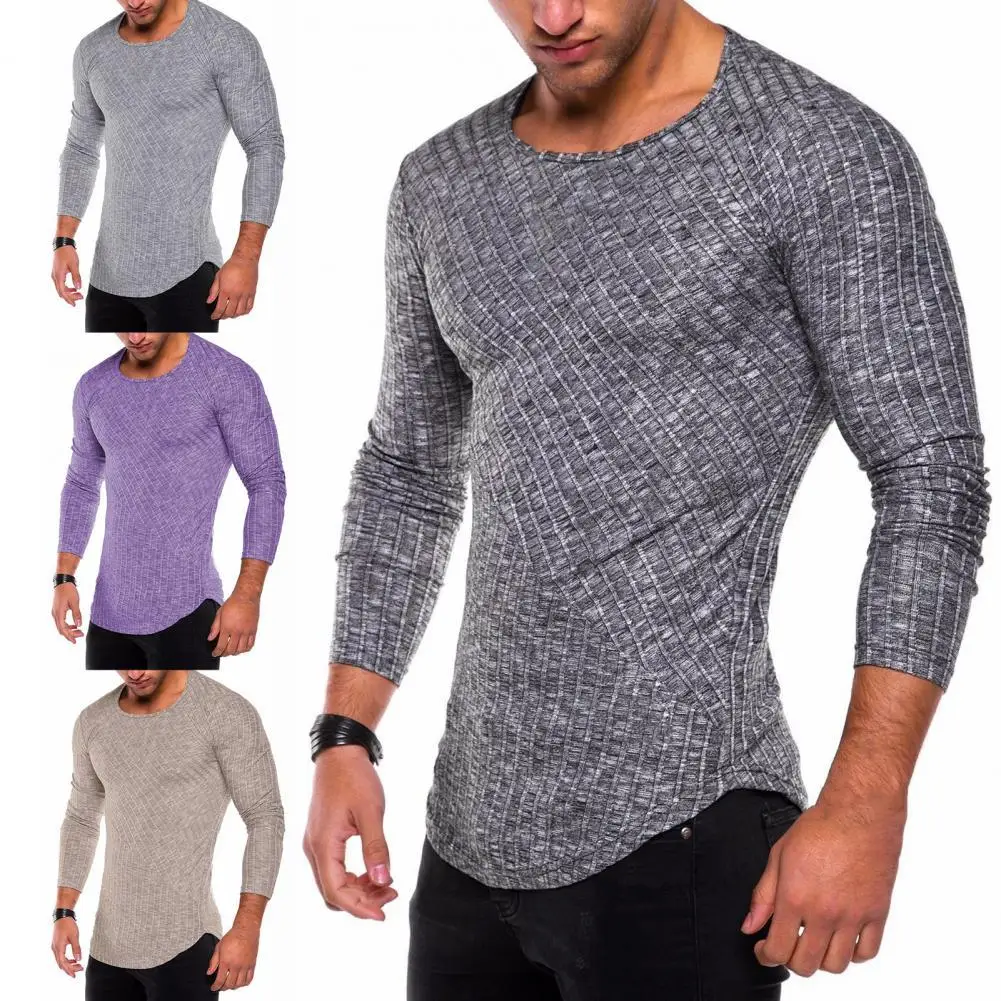 

Men Shirt Solid Color O Neck Slim Fit Casual Spring Top for Daily Wear