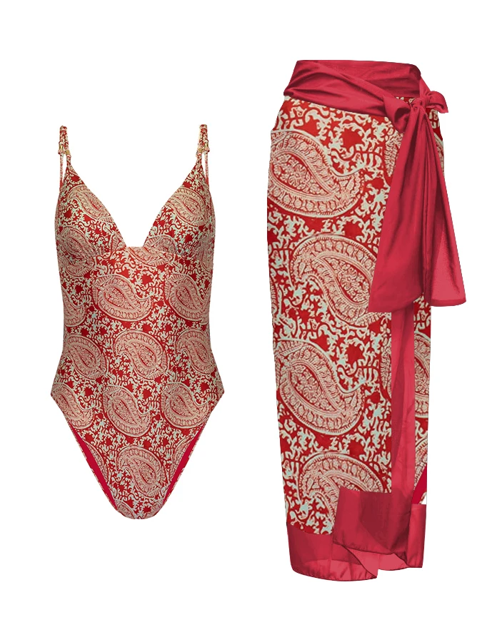 

Женский слитный купальник с винтажным принтом, сплошной купальник с накидкой, летний купальный костюм, сексуальная новая пляжная одежда, 2023