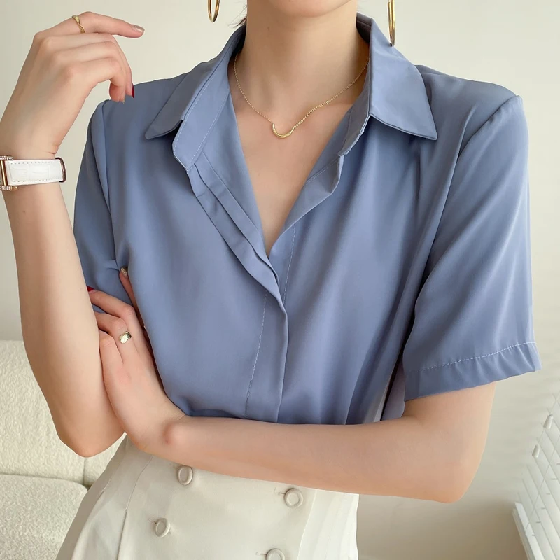 

White Shirt for Women New Blouses Summer Ladies Blouses and Shirts Women's Clothing Chiffon Blouse Apricot Blusas 18726