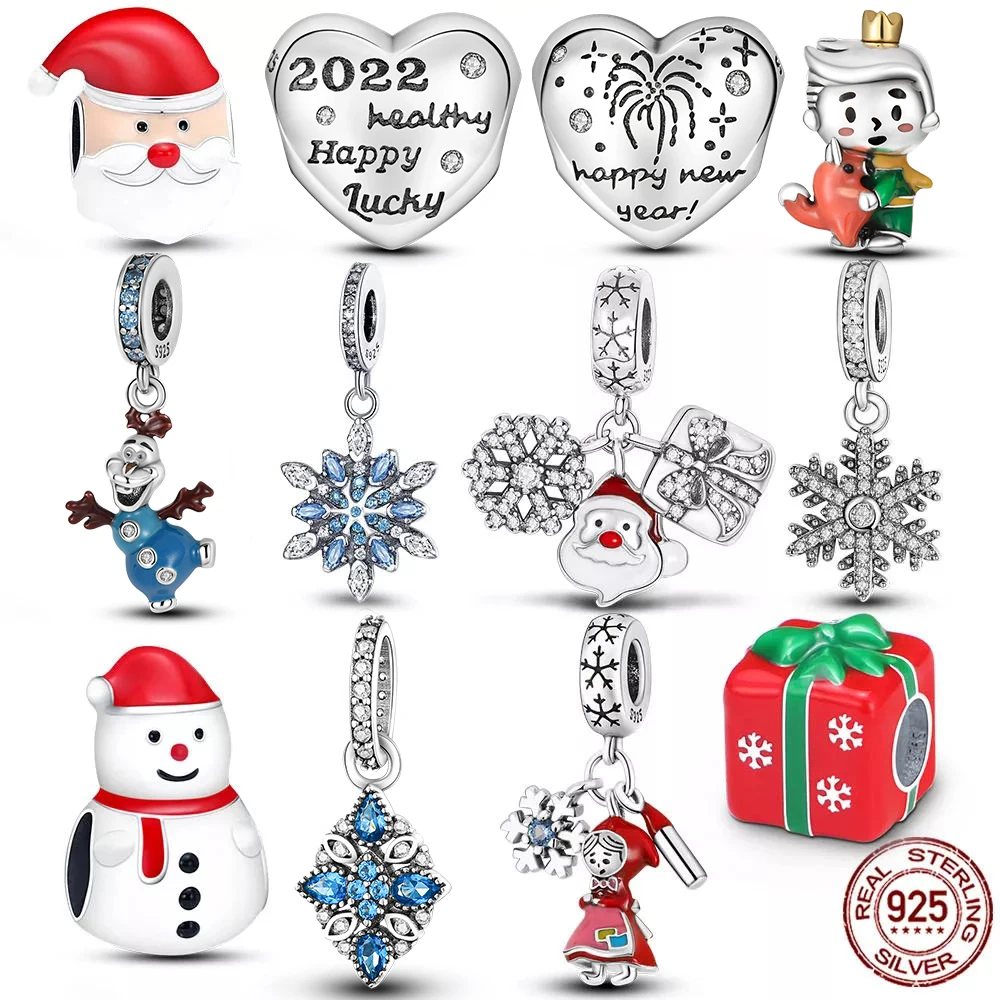 

Christmas Gift Charm Beads Fit Pandora Bracelet Snowflake Clear CZ Zircon Santa Claus Deer 925 Silver Charm Jewellery