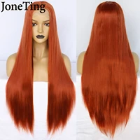 jt synthetic 32in orange ginger long natural straight hair t part lace wigs for black women heat resistant fiber cosplay wigs