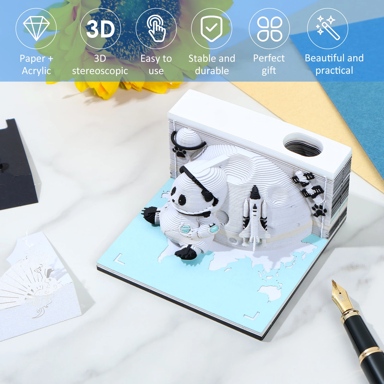 3D Блокнот для заметок Creative Panda Настольный блокнот с держателем ручек Tear-Away Art DIY