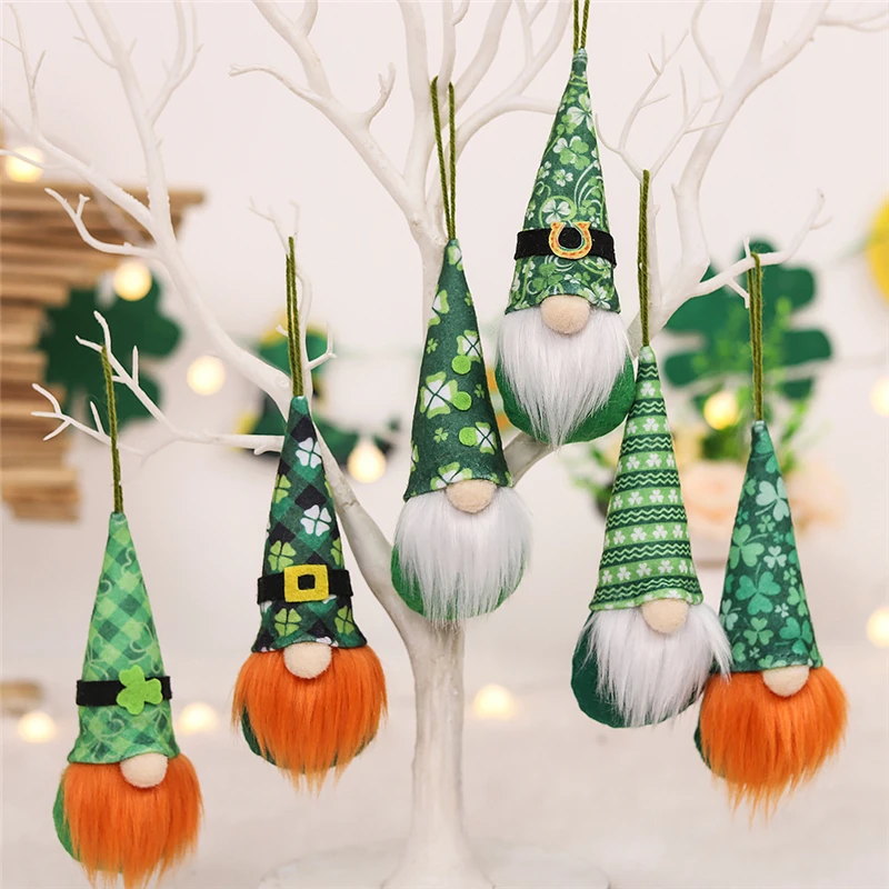 

3Pcs St Patricks Day Gnome Ornaments Irish Gnomes Saint Patrick Green Clover Faceless Doll Pendant St Patricks Day Decorations
