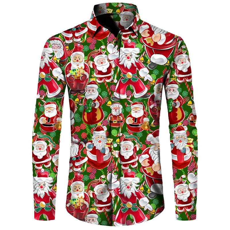 

Men's Shirts Autumn Christmas Hawaiian Shirt For Men Tops 3d Printed Holidays Clothing Men's Long Sleeve Turndown Shirt 2023