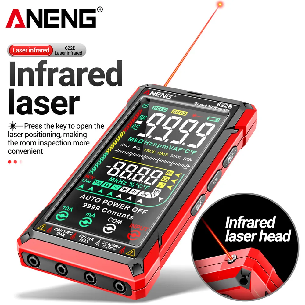 

ANENG 622B VA Screen Multímetro 9999 Digital Count Tester Multimetro Meter Multitester with Laser Lamp Capacitance Ohm Multimete