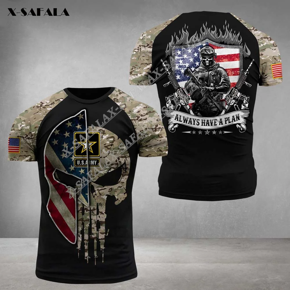 

America Army Soldier Skull Country Flag Custom Name 3D Printed Elastic force T-shirt Summer Round Neck Men Female Casual Top