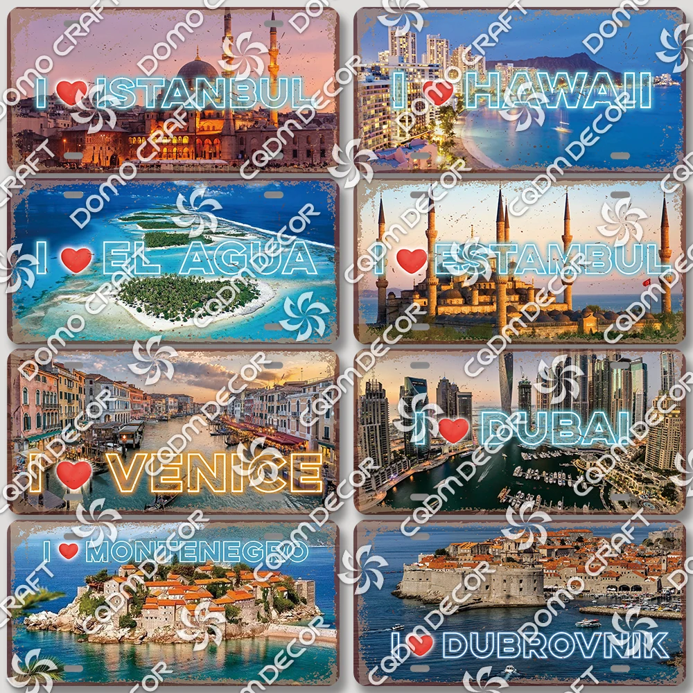 Знаменитый городской пейзаж плакат с номерным знаком в стиле ретро гавайский