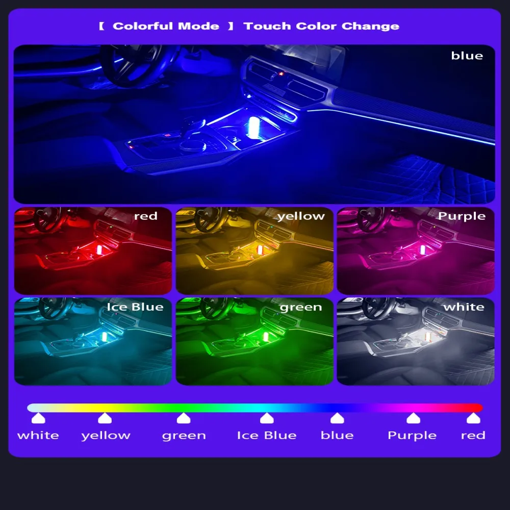 2 шт. USB светодиодные лампы для салона автомобиля декоративные атмосферные огни с
