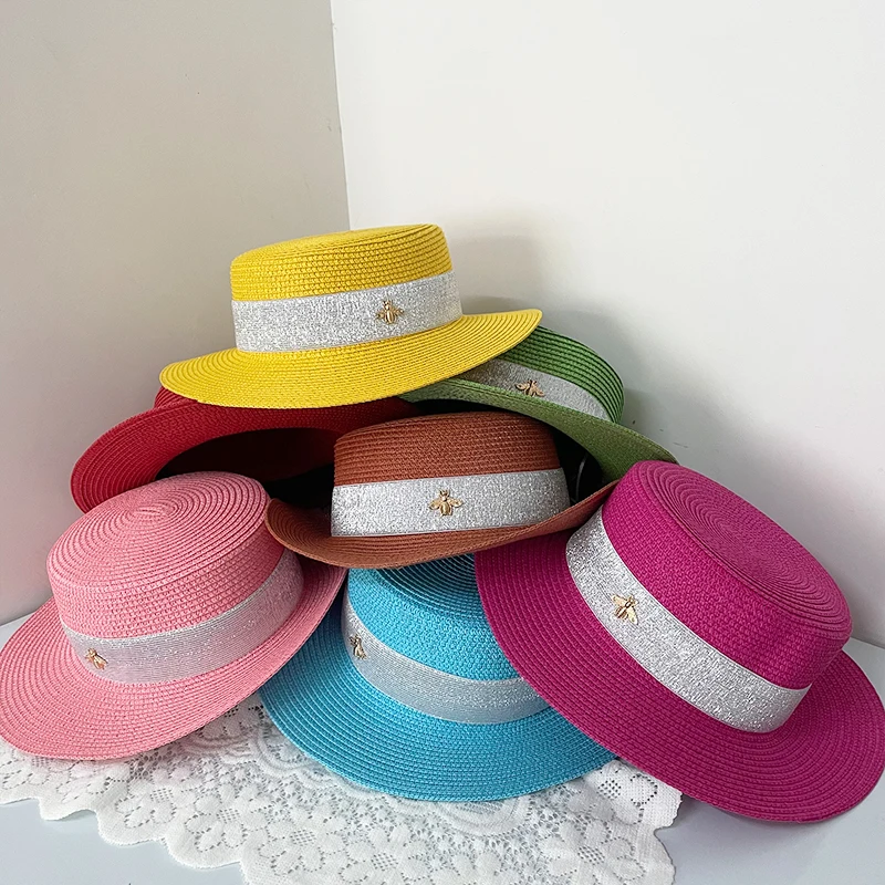 

Small Bee Sun Hats Women Holiday Straw Hats Panama Wide Brim Jazz Hat Summer Sunshade Flat Cap Beach Sunscreen Hats Bucket Hats