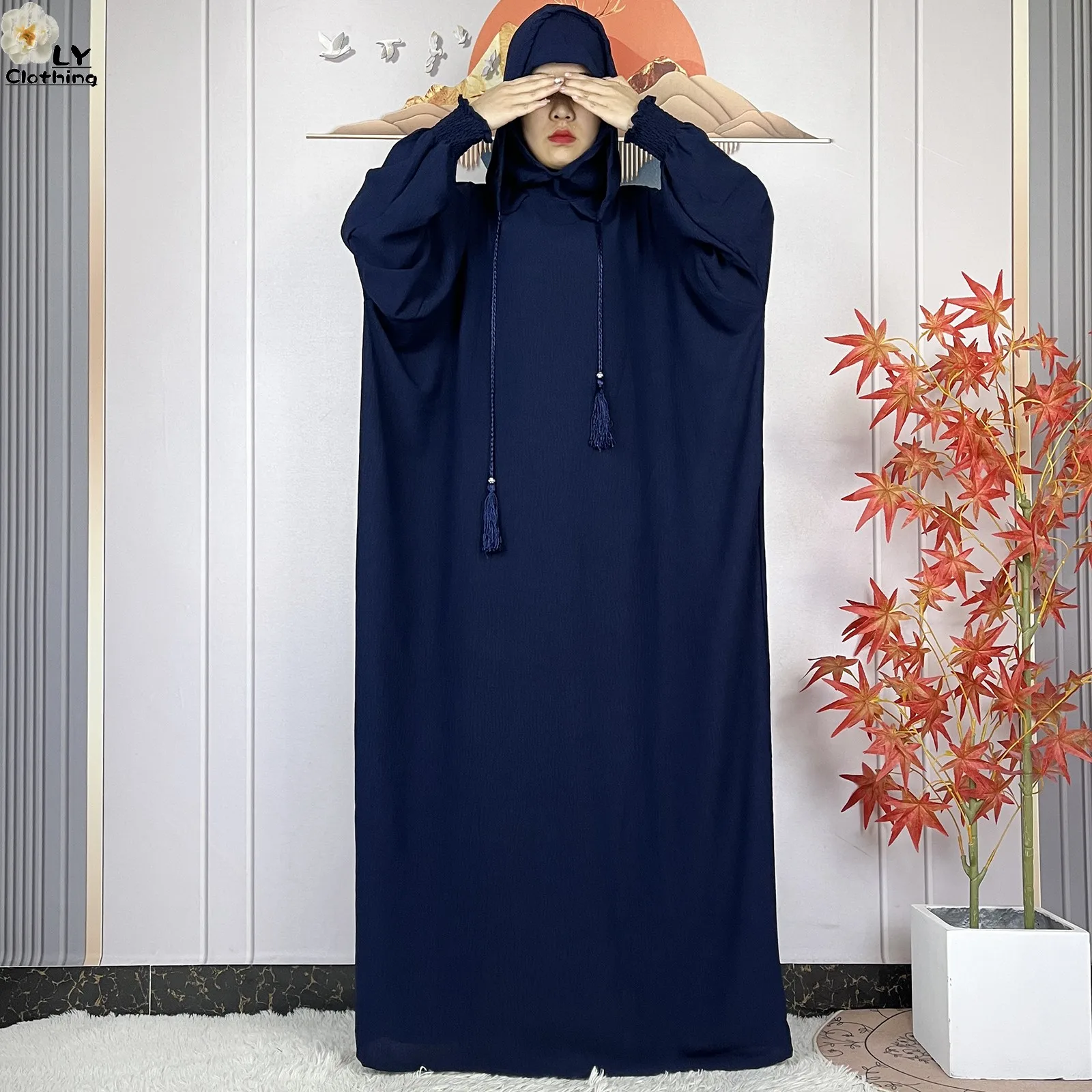 Новый стиль Рамадан Мусульманские две шляпы с длинным рукавом Абая Femme Ислам