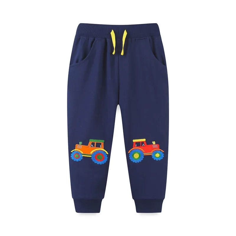 

Jumping Meters New Arrival Boys Cars Applique Sweatpants Drawstring Pockets Baby Trousers Full Length Children's Pants