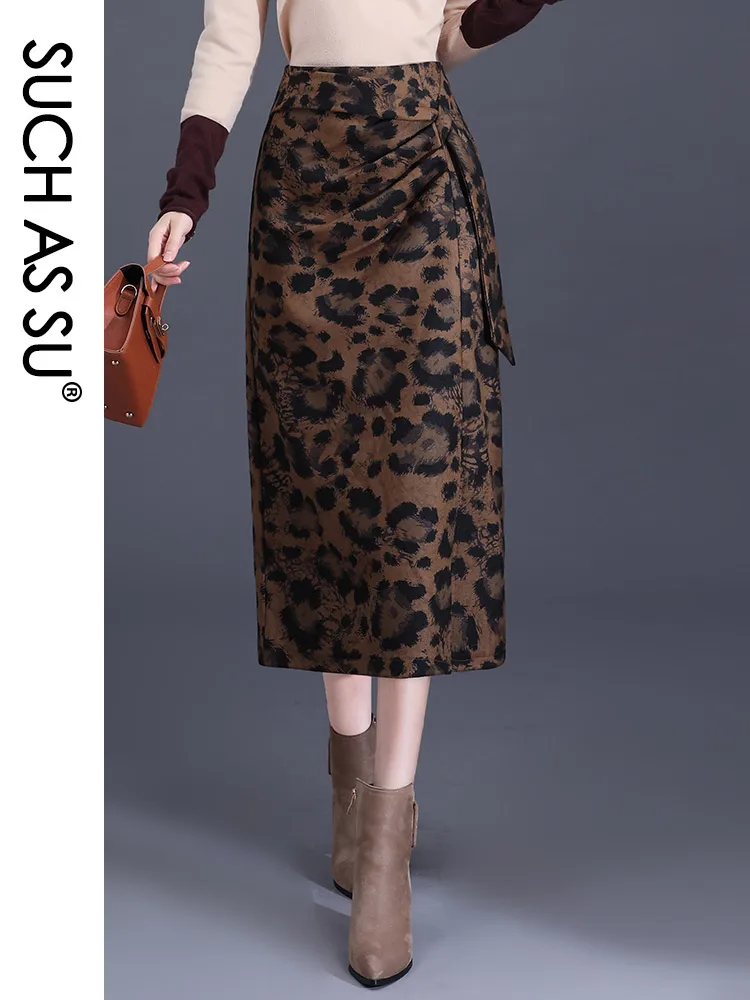 Женская шерстяная юбка с леопардовым принтом черная или коричневая