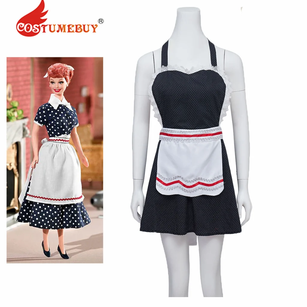 

I love Lucy Cosplay Costume Retro Apron I love Lucy Apron Black Polka Dot Maid Apron Halloween Christmas Party for Women