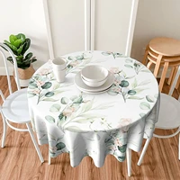 spring leaf floral tablecloth round 60 inch sage green table cloth watercolor teal tucalyptus table cloth waterproof for dining