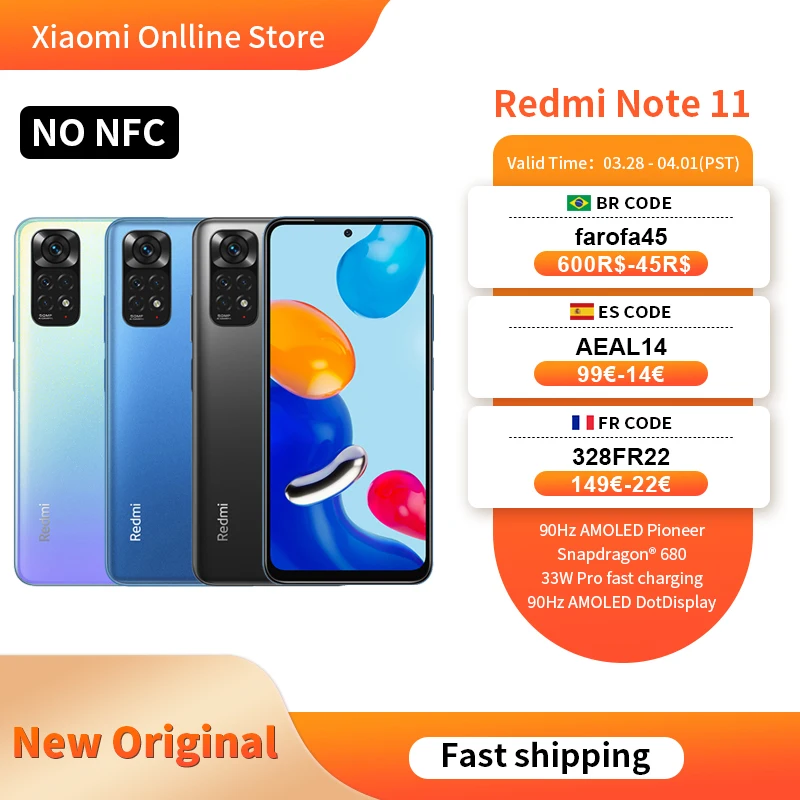 

Global Version Xiaomi Redmi Note 11 Smartphone Snapdragon 680 Octa Core 33W Pro Fast Charging 50MP Quad Camera