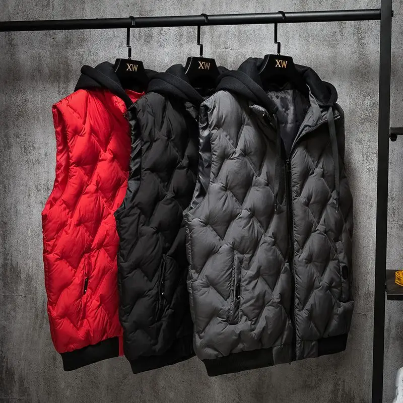 

Brand Men's Vest Winter Sleeveless Jackets Down Vest Men Hooded Warm New Casual Outwear Hat Detachable Outer Vest Chalecos E783