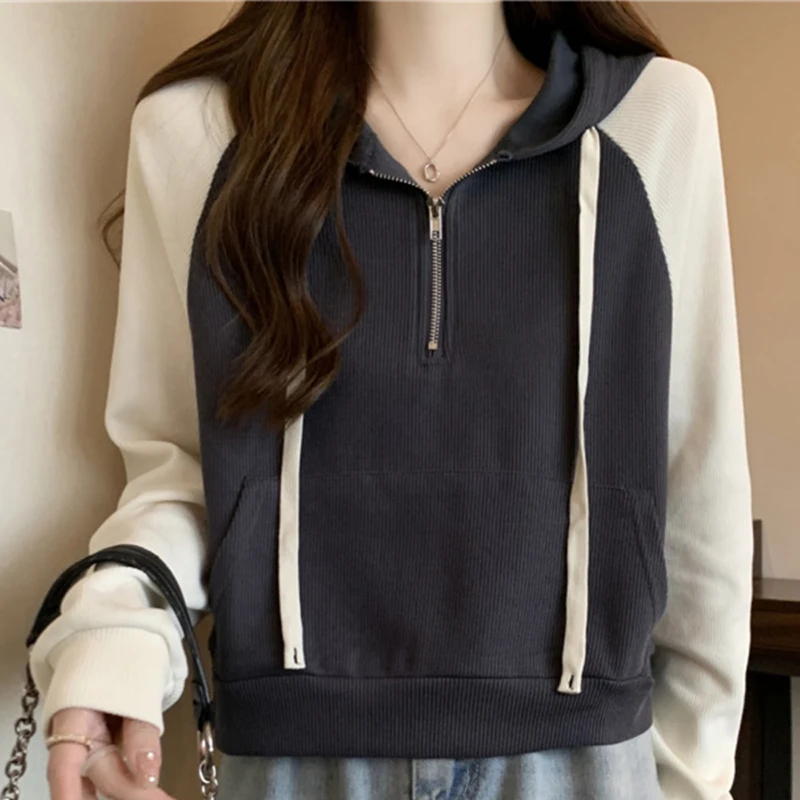 Демисезонная женская толстовка на молнии свободные топы контрастных цветов с