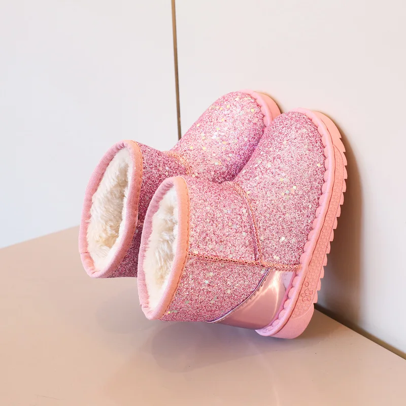 

Girls Snow Boots 2022 Winter New Versatile Sequins Princess Cotton Shoes Suede Warm Boot 방한화 아동부츠 מגפיים Сапоги ブーツ winter boots
