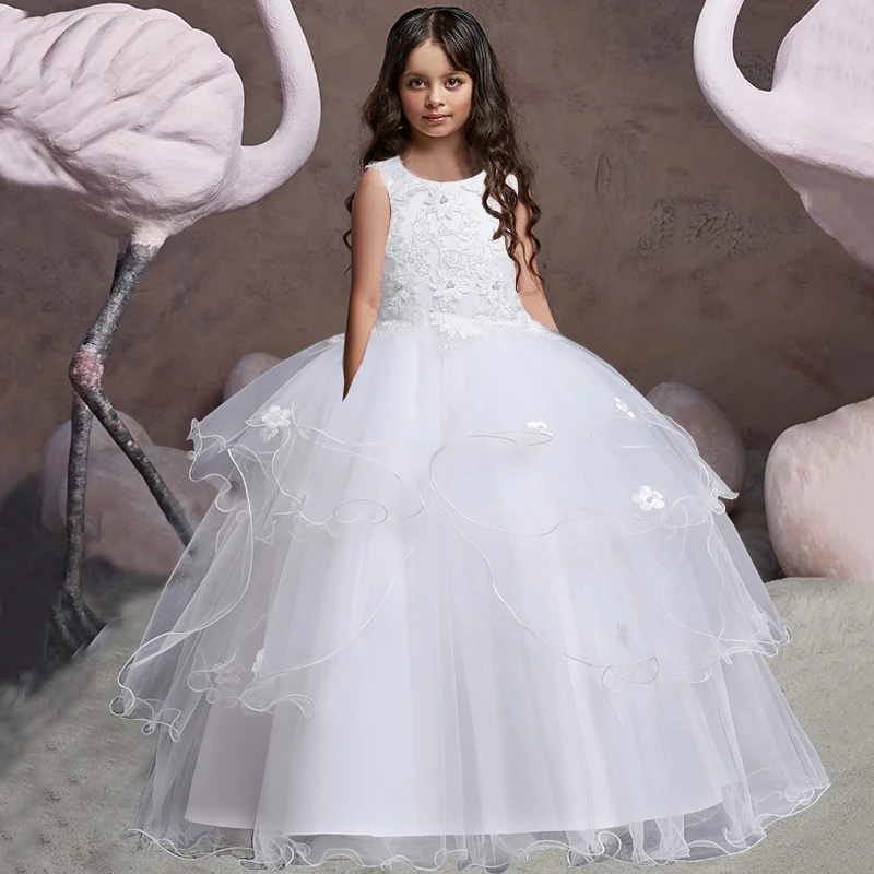 

Элегантное Белое искусственное платье для девочек, свадебное платье для выпускного вечера, детское платье для девочек с цветами, детское пл...