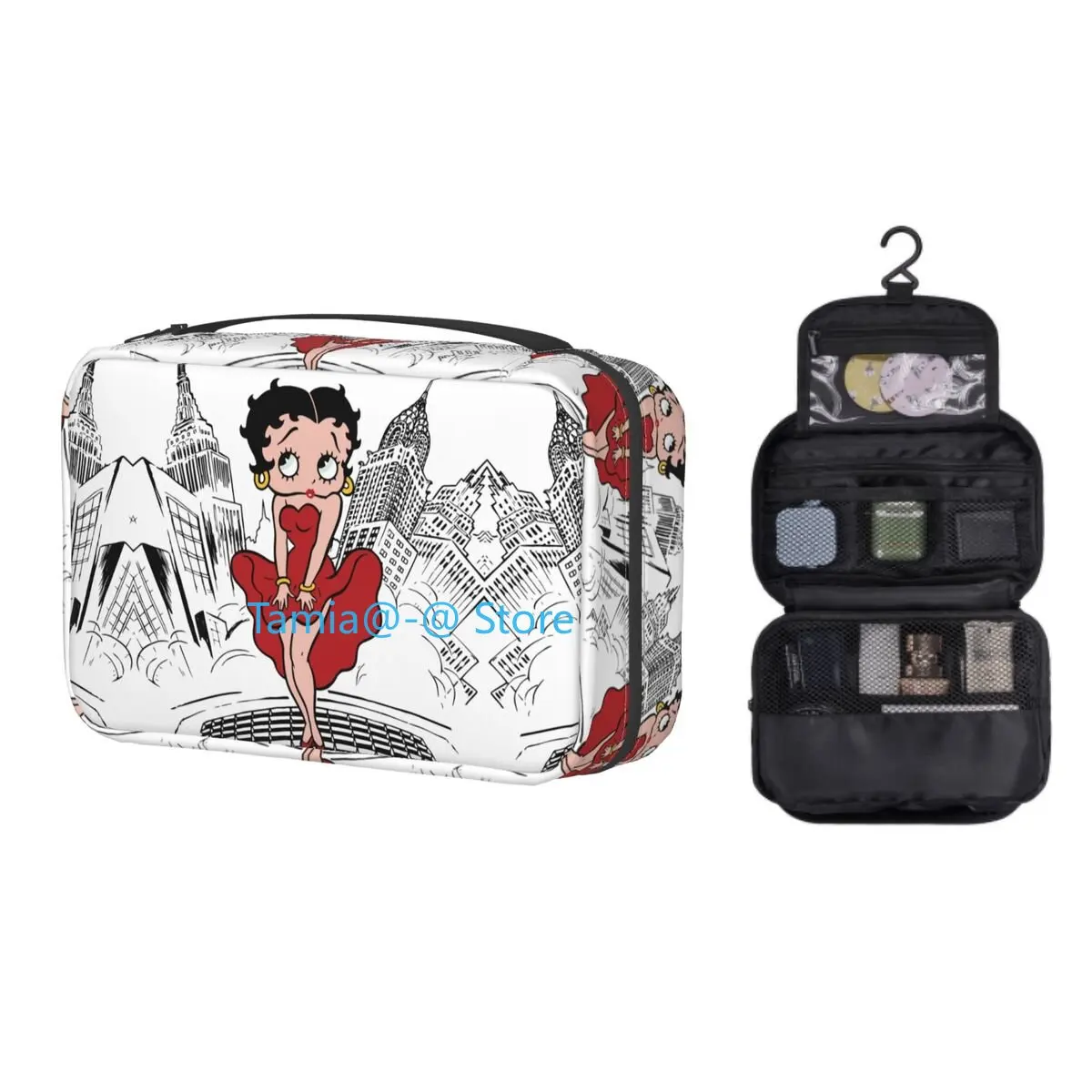 

Kawaii Boop Bettys Классическая дорожная сумка для туалетных принадлежностей Женская подвесная мультяшная Косметика органайзер для макияжа Набор ...