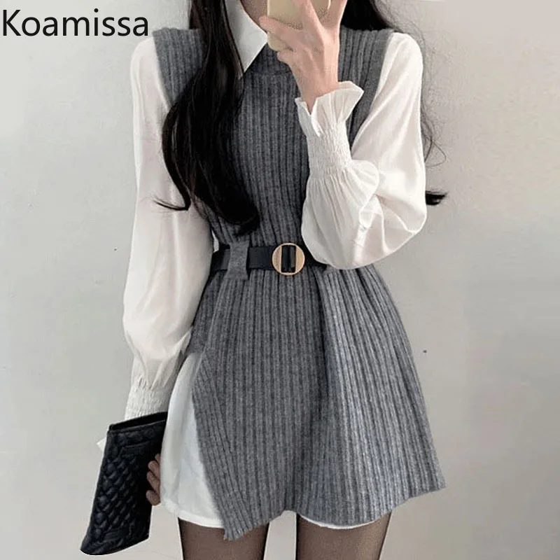 Koamissa Spring Woman Knitted Shirt Dress Long Sleeves 2022 New Arrivals Casual Loose Dresses Office Lady Chic Korean Vestidos