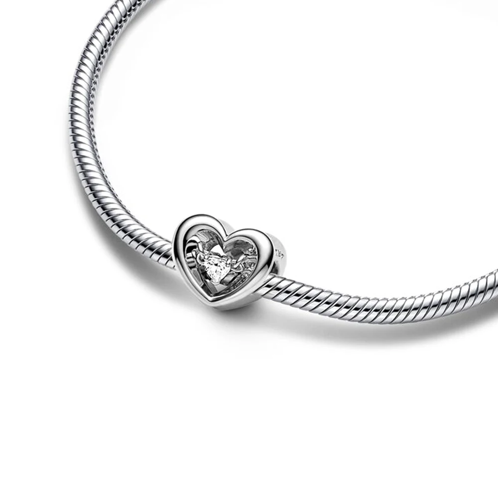 Pandora-Perles de charme en argent 925 pour femme, cœur radieux, pierre flottante, convient au bracelet de personnalité exécutive bricolage, cadeau, nouveau