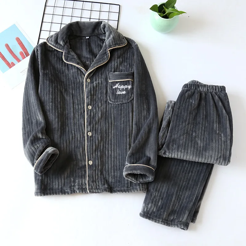 Women's Winter Fleece Pajama Set Turn Down Collar Ladies Homesuit Solid Long Sleeve Single Breasted Sleepwear For Female