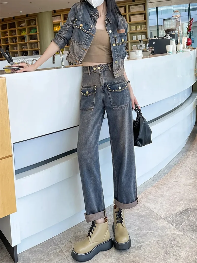 Женский джинсовый костюм из двух предметов Европейская мода весна-осень 2023