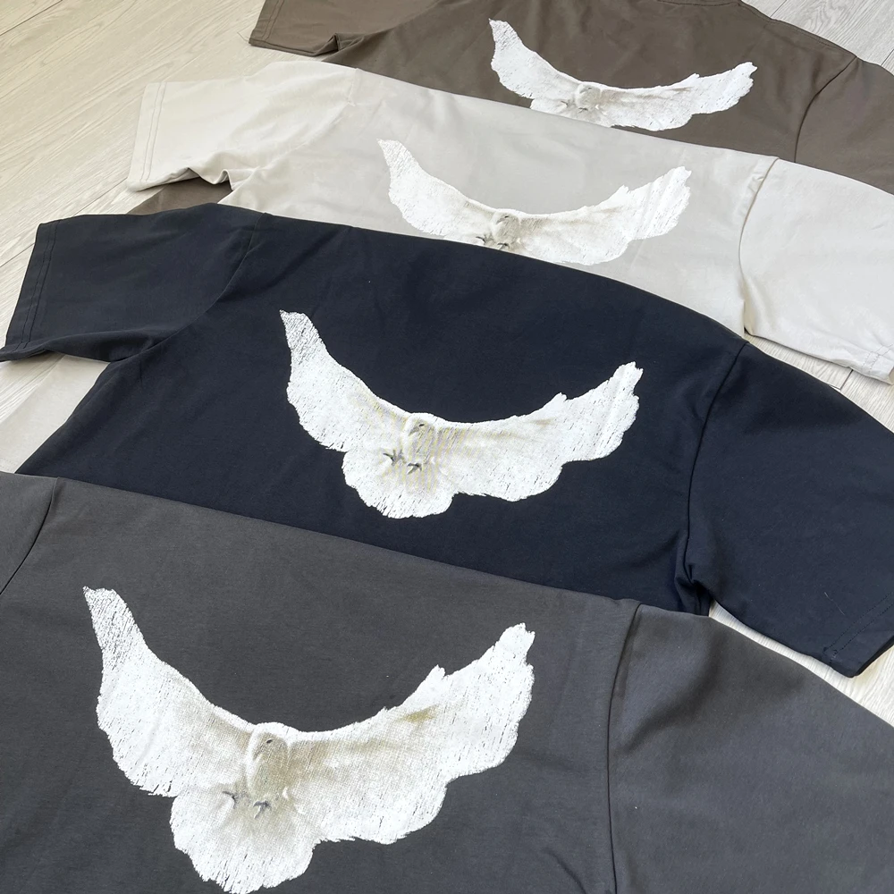

New Kanye West Streetwear Vintage YZY DOVE DONDA Loose Ovesized Pigeon Print Cotton T-shirt Tops Tee for Men Chic