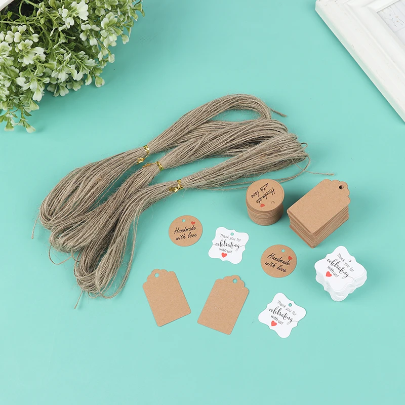 

100Pcs/Lot Blank With String 20m Kraft Paper String Price Tags Gift Cards