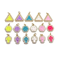 smiling face little pendant triangle face charms drops oil micro zircon gold plated cross pendant diy bracelet maked accessorie